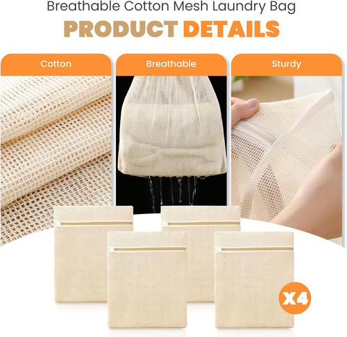 4pcs cotton mesh laundry bags - cotton,